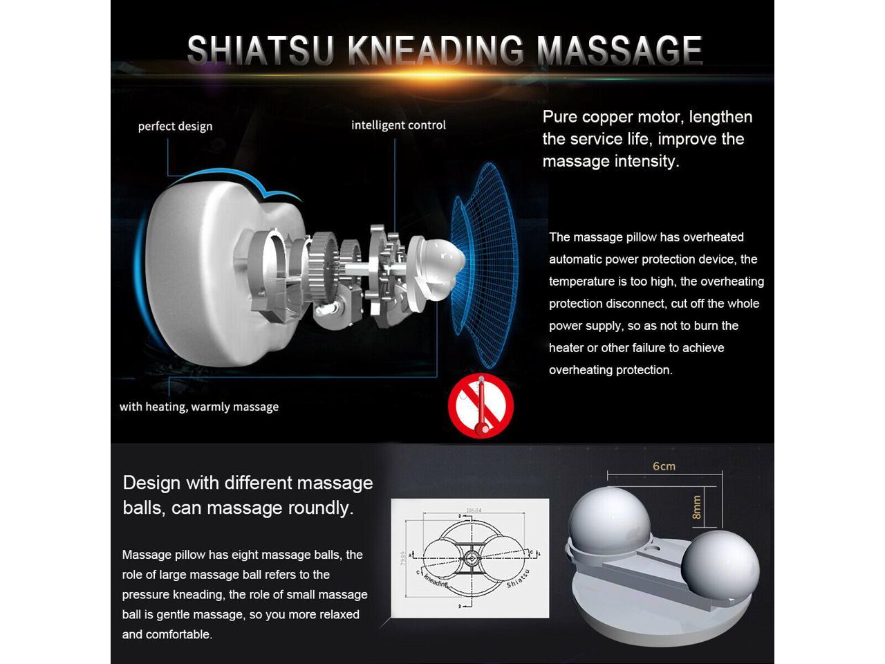 Shiatsu Pillow Massager use at Home or Car Gift Deep Kneading Massage Therapy Shoulder Neck Back