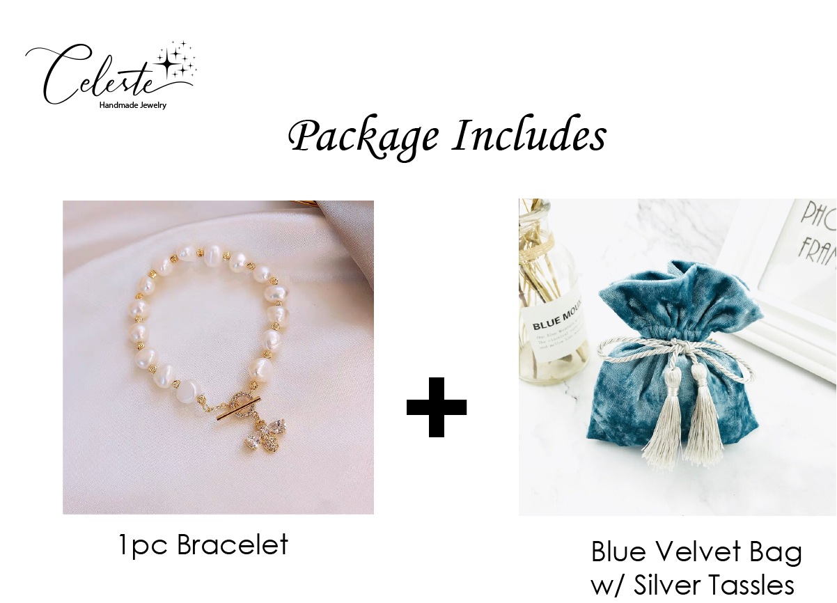 V - Bee Charm Real Fresh Water Pearl Diamond Crystal Cubic Zirconia Gold bead Bracelet Gift