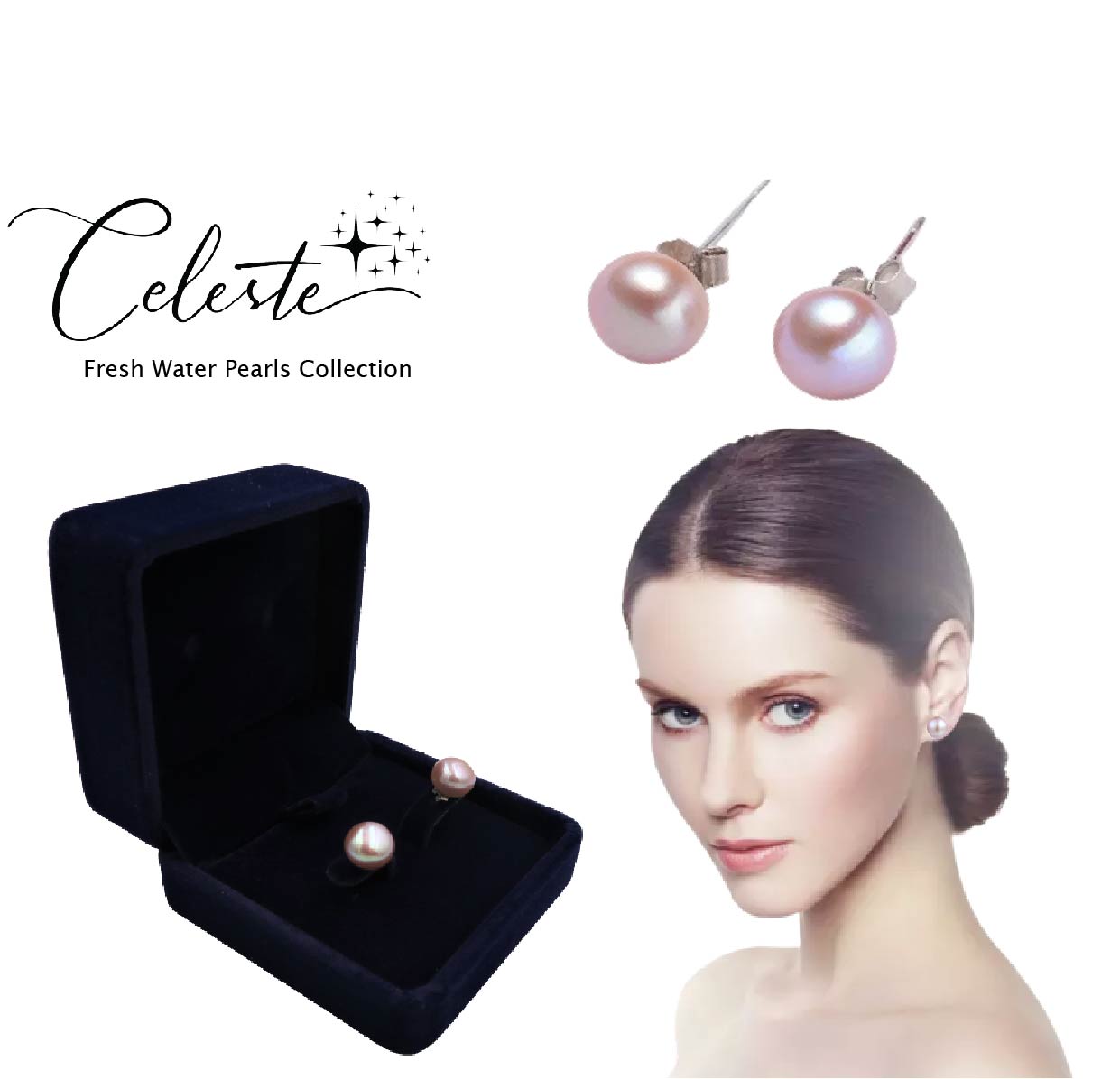 PD - Real Pearl Earrings Celeste Collections Purple Pink Pearls Earring 925 Sterling Silver gift box