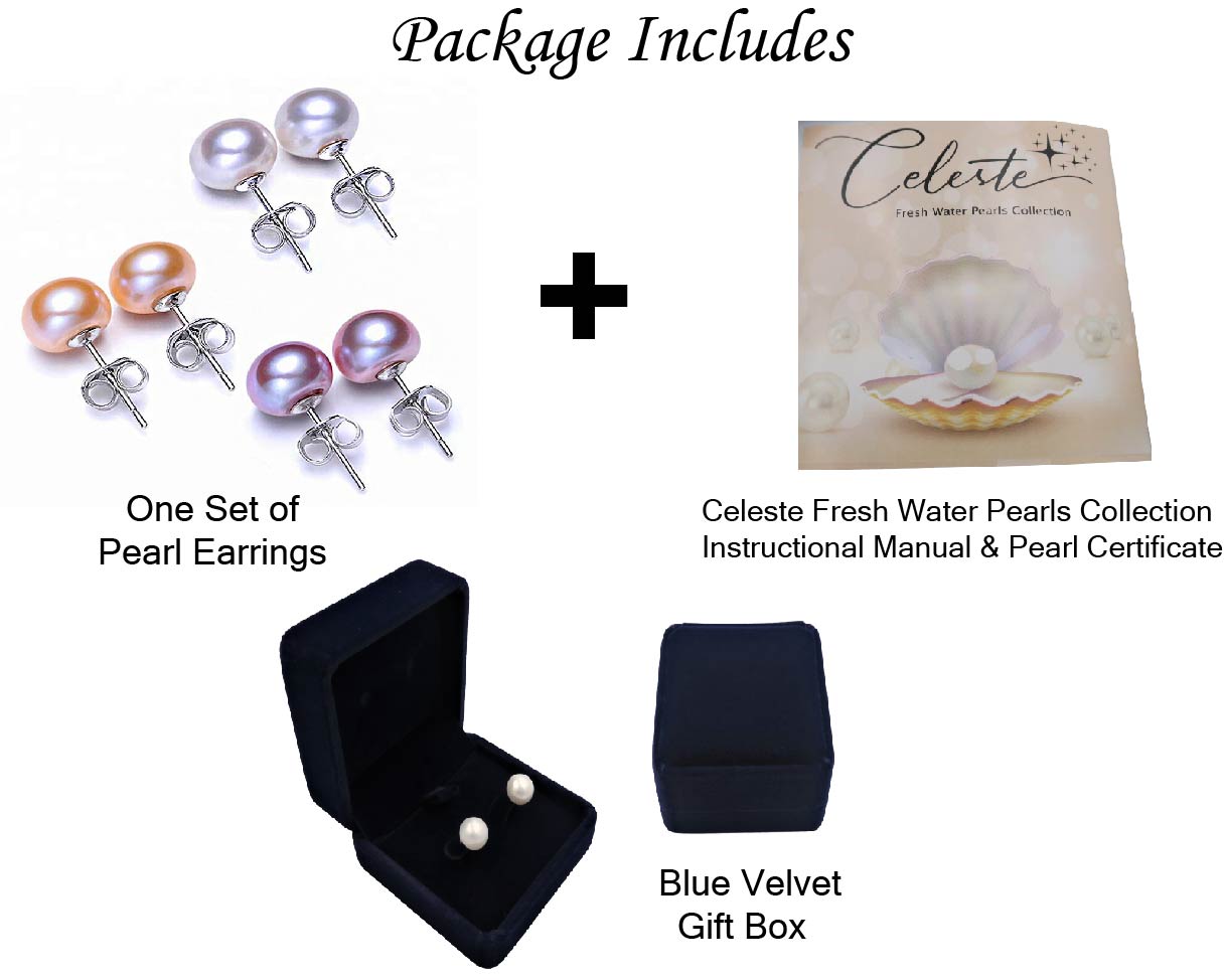 PD - Real Pearl Earrings Celeste Collections Black Peacock Pearls Earring 925 Sterling Silver gift box