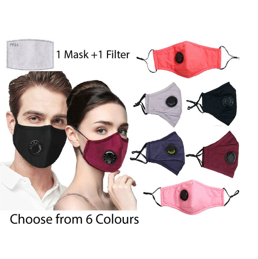 100% Cotton Cloth Black Face mask w/ Filter Choose 6 Colours Washable Adult