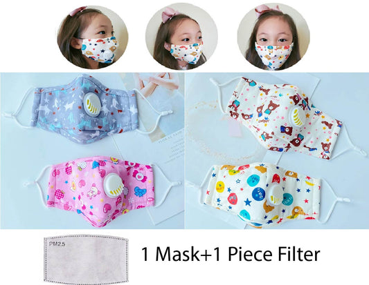 Cotton Kids Cloth Face Mask W/ Breathing Valve Children Face covering w/ Filter
