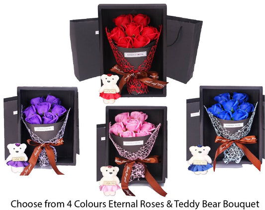 Eternal Rose Teddy Bear bouquet doll flower gift box Birthday Wedding Valentine's Thank you Gifts