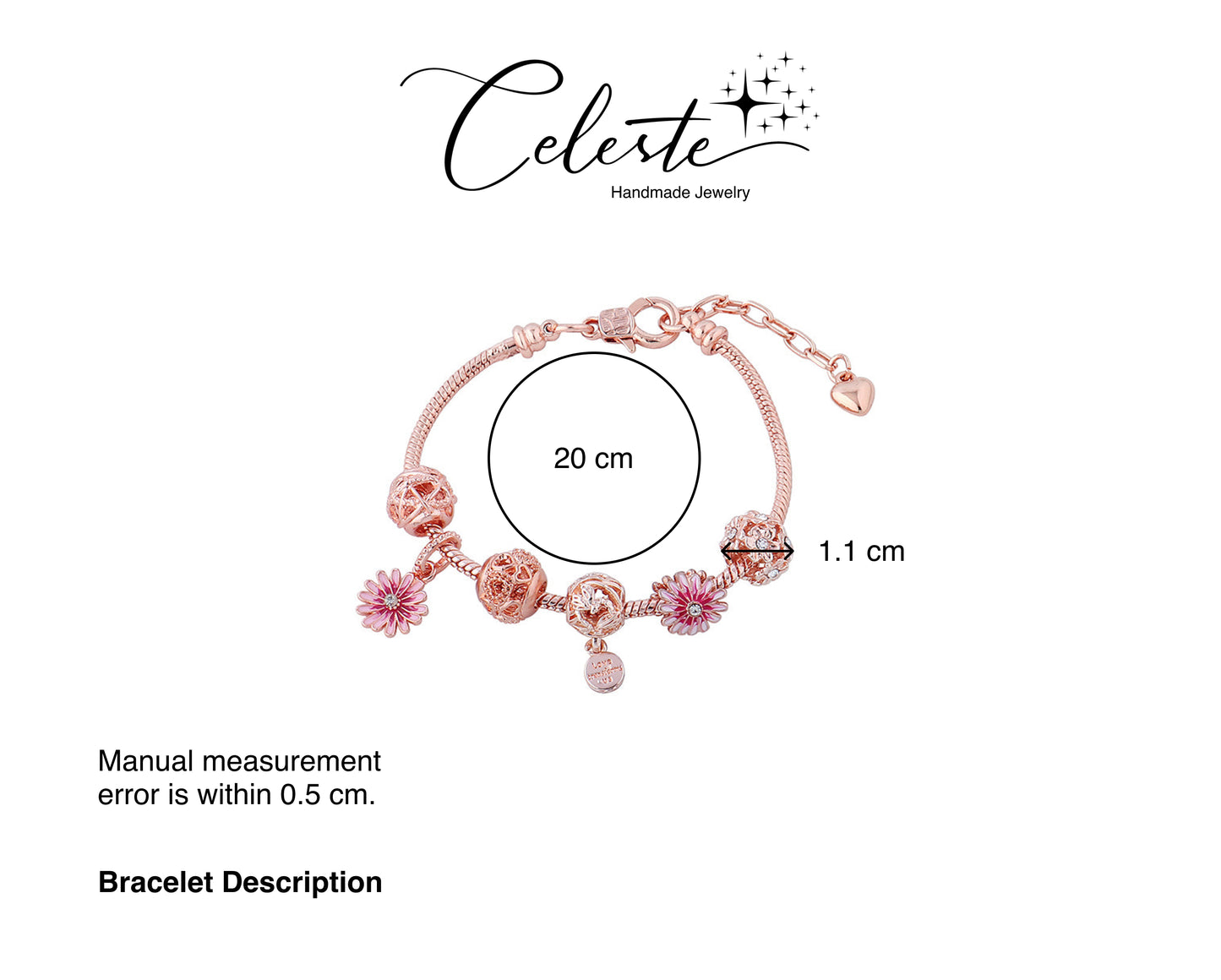 O - Luxury Snake Chain Rhinestone Flower Ball Charms Bracelet Hollow Ball Daisy Beaded Bracelet For Party