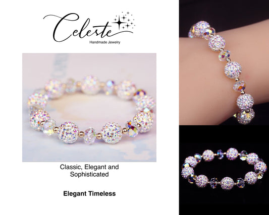 S - Beaded Austrian Crystal Charm Bracelet Shinny Engraved Glassy Bracelets For Women Jewelry
