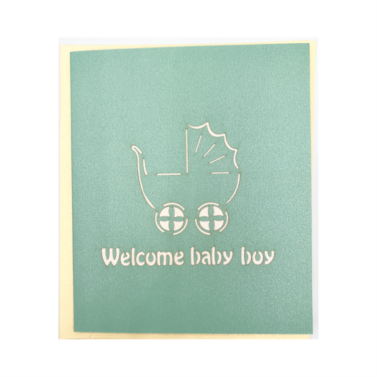 A1 - Welcome Baby Boy 3D Pop Up Greeting Card With Envelope