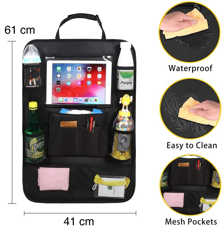 L - Car Back Seat Organizer with Touch Screen Tablet Holder 11 Storage Pockets