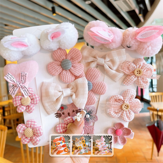 M - Flower Hairclip Set Bunny Cute Cartoon Hairpin Princess Headdress For Children