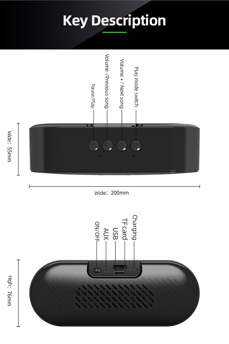 H - YZM6 Portable Mini Wireless Outdoor Bluetooth Speaker With TF Card and USB Drive Connect Stereo Bass USB/TF/FM Radio Loud Sound Box for Phone TV Laptop