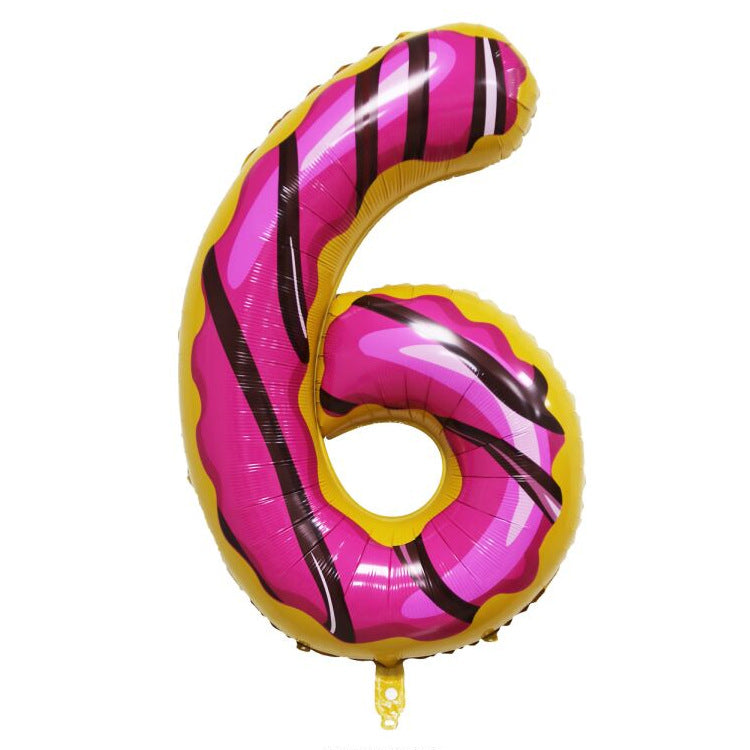 G - 40 Inch Large Donut Cartoon Floating Digital Aluminum Film Balloon Baby Birthday Layout Birthday Party Decorations