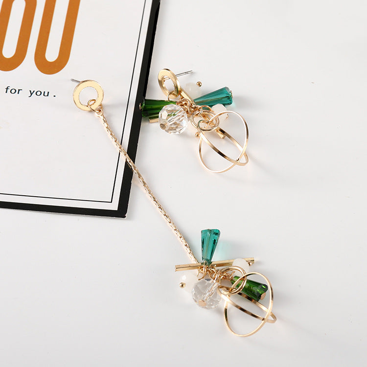 Z - Asymmetrical Circle Geometric Long Crystal Gold Alloy Drop Earrings Rhinestone Fashion Earring Gift