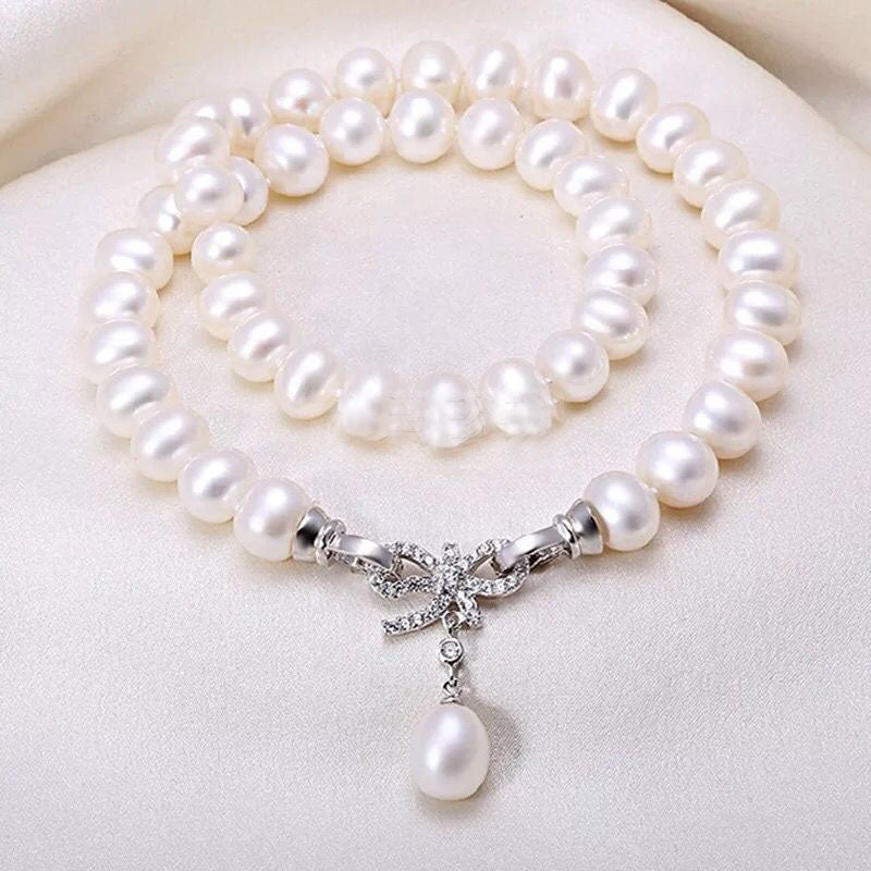 PC - Real Pearl Necklace bow butterfly Celeste 925 Sterling Silver White gift