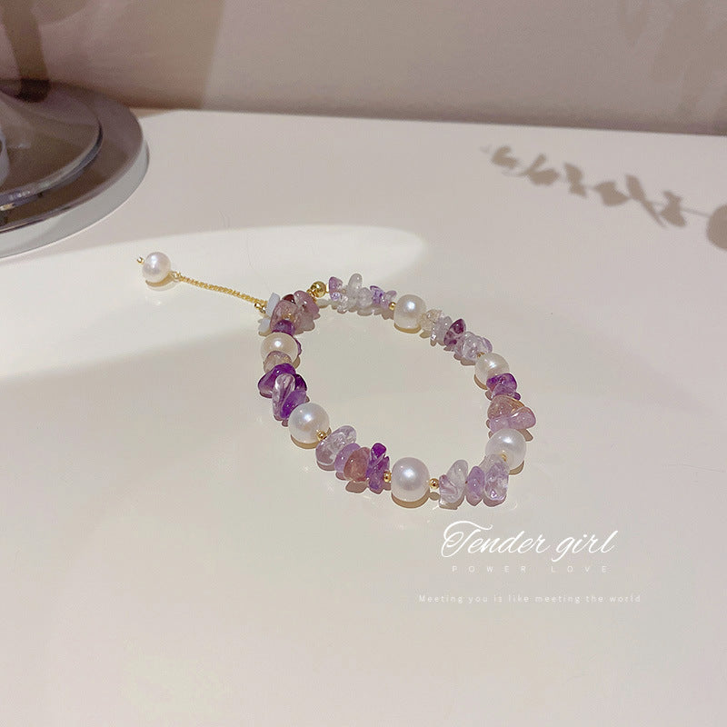 L - Fashion Trendy Irregular Crystal Bead Purple Bracelet