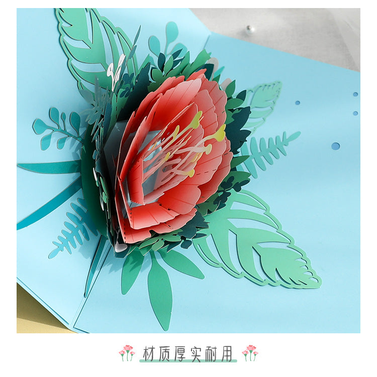 C - 3D Flowers Blue peony greeting cards for Mothers