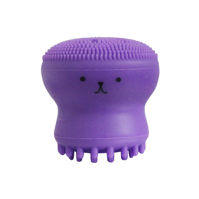 A - Cute Skin Cleanser Brush Exfoliating Makeup Scrubber Pink Purple Blue Green Octopus silicone