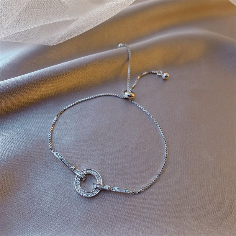 B - Circle Crystal Bracelet Diamond Cubic Zirconia Silver Jewelry Gift Elegant
