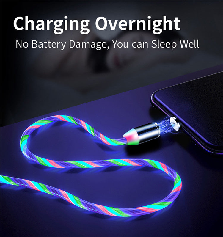 K - LED Fast Charging 3 In 1 Magnetic Cable Charger Lighning Type C Micro B Magnet Flowing Light Charging USB