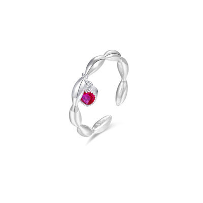 925 silver red heart charm ring