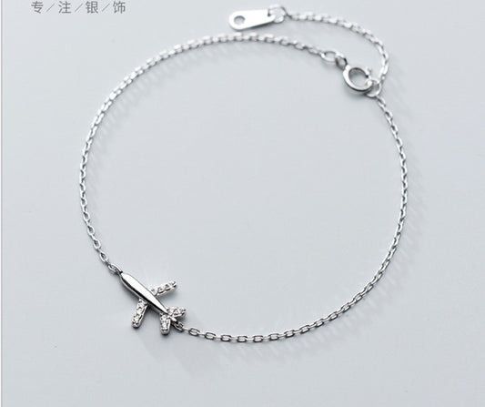 925 Sterling Silver rhinestone plane bracelet for girls