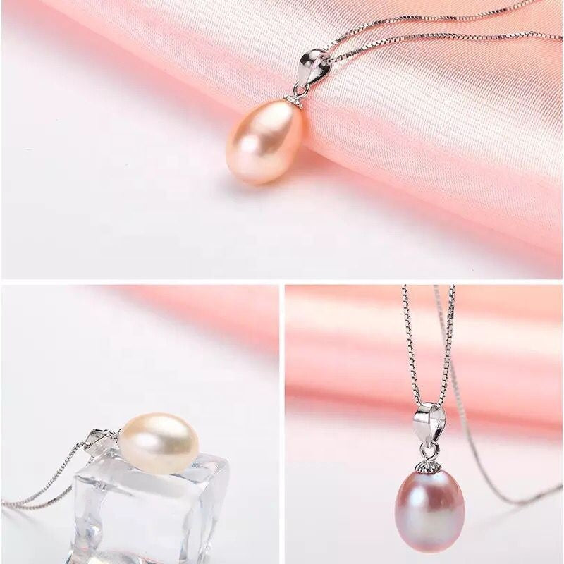 PA - Real Drop Pearl Pendant With 925 Sterling Silver Chain Necklace White, Pink, or Purple Celeste 925 Fresh Water Pearls Collection Sterling Silver gift box