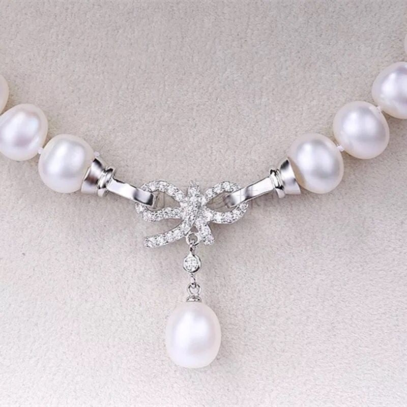 PC - Real Pearl Necklace bow butterfly Celeste 925 Sterling Silver White gift