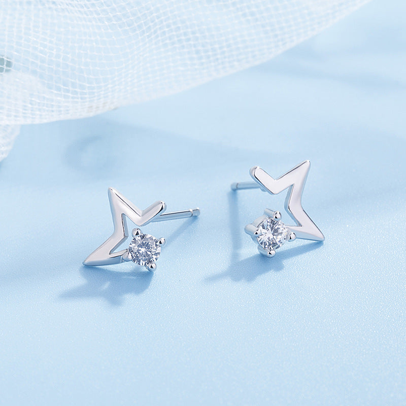 F - Diamond Stars Cubic Zirconia Earrings 925 Sterling Silver Earring