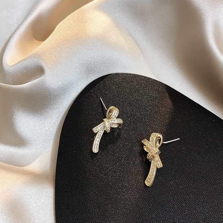 K - Crystal Bow Knot Rhinstone Earrings 925 Sterling Silver Post Gold Dainty Earring Jewellery Gift