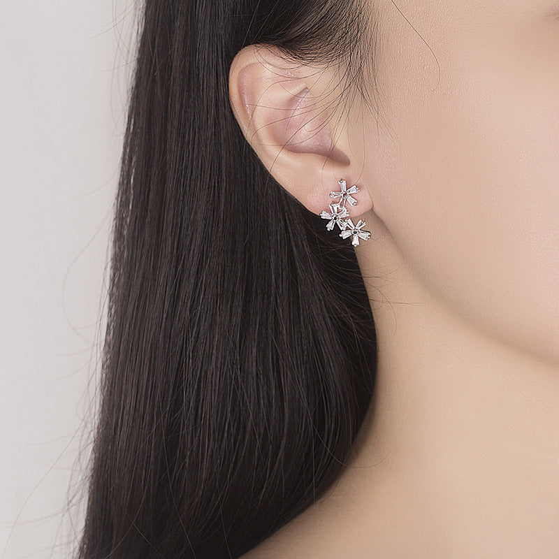 E - Flower Diamond Crystal 925 Sterling Silver Cubic Zirconia Stud Earrings Gift