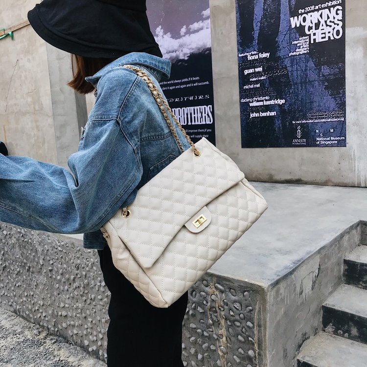 Big Size Diamond Lattice Underarm Bags Stylish Plaid Shoulder Bags Female Twist-lock Chain Tote Ladies Travel Shopping Package