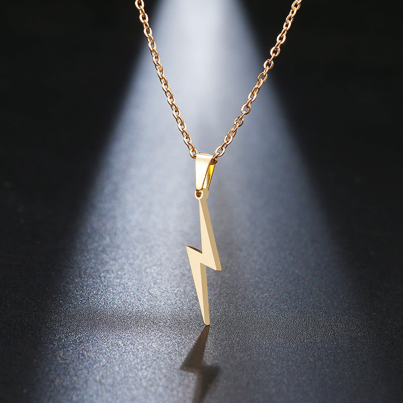 C - Lightning Bolt Charm Dainty Necklace 14K Gold or Sterling Silver Plated on Stainless Steel Thunder