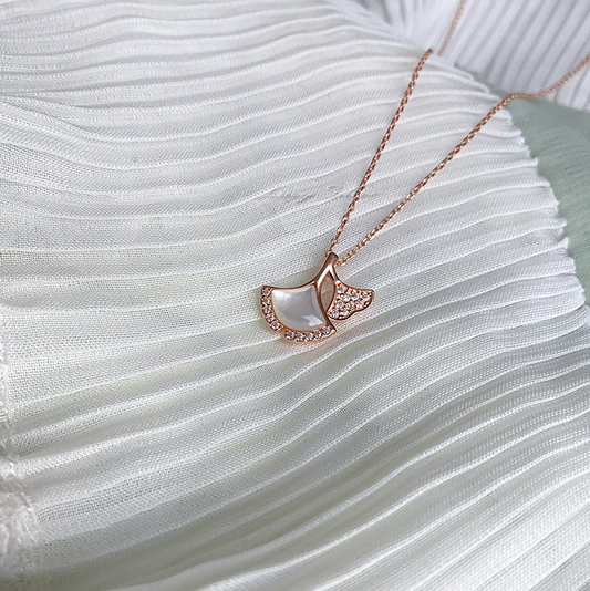 925 silver Korean sweet and temperament rose gold rhinestone double Ginkgo leaf shape pendant necklace women