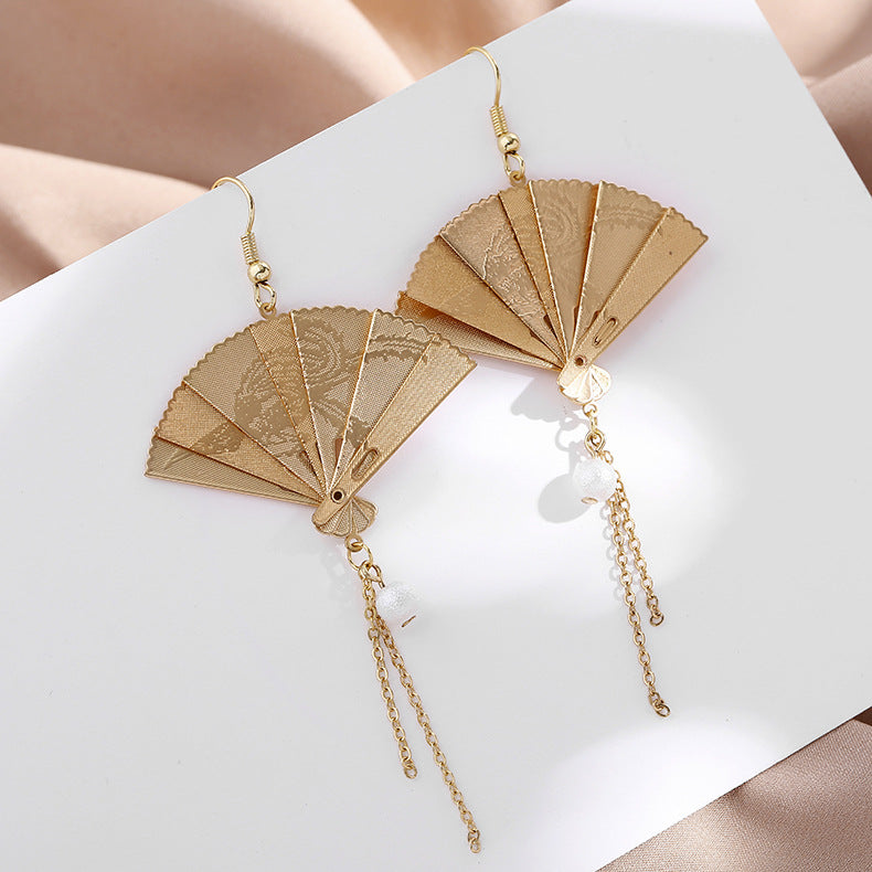 A - Gold Fan Phoenix Dangle Drop Earrings Fashion Jewellery Handmade Earring Gift