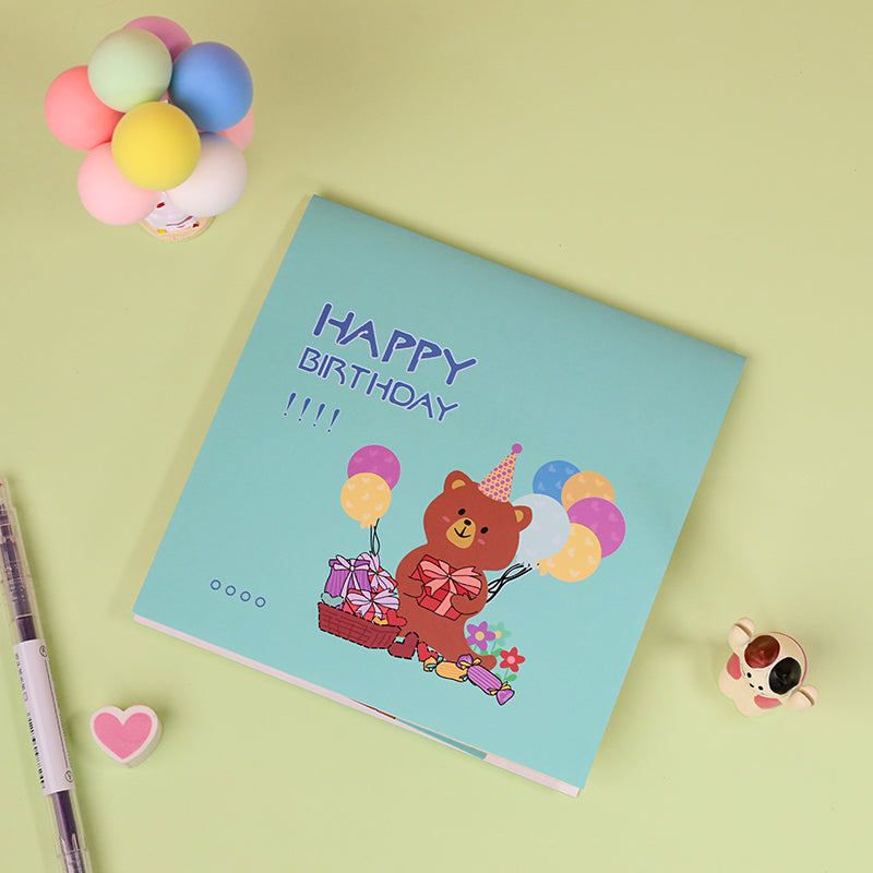 B - 3D Bear Birthday Cake Invitation Pop Up Creative Gifts Greeting Cards