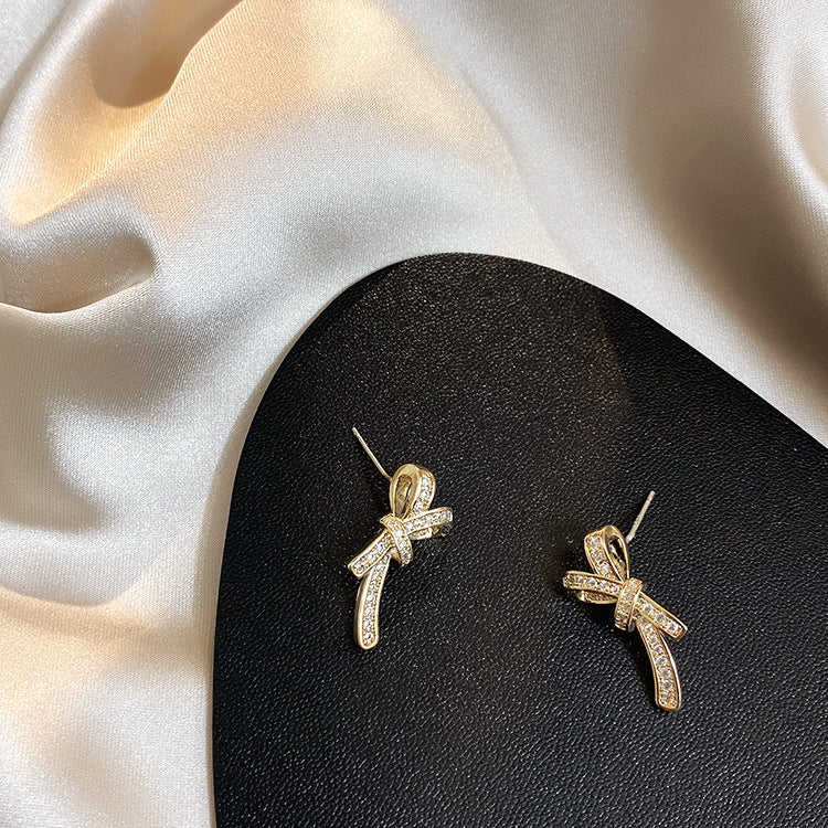 K - Crystal Bow Knot Rhinstone Earrings 925 Sterling Silver Post Gold Dainty Earring Jewellery Gift