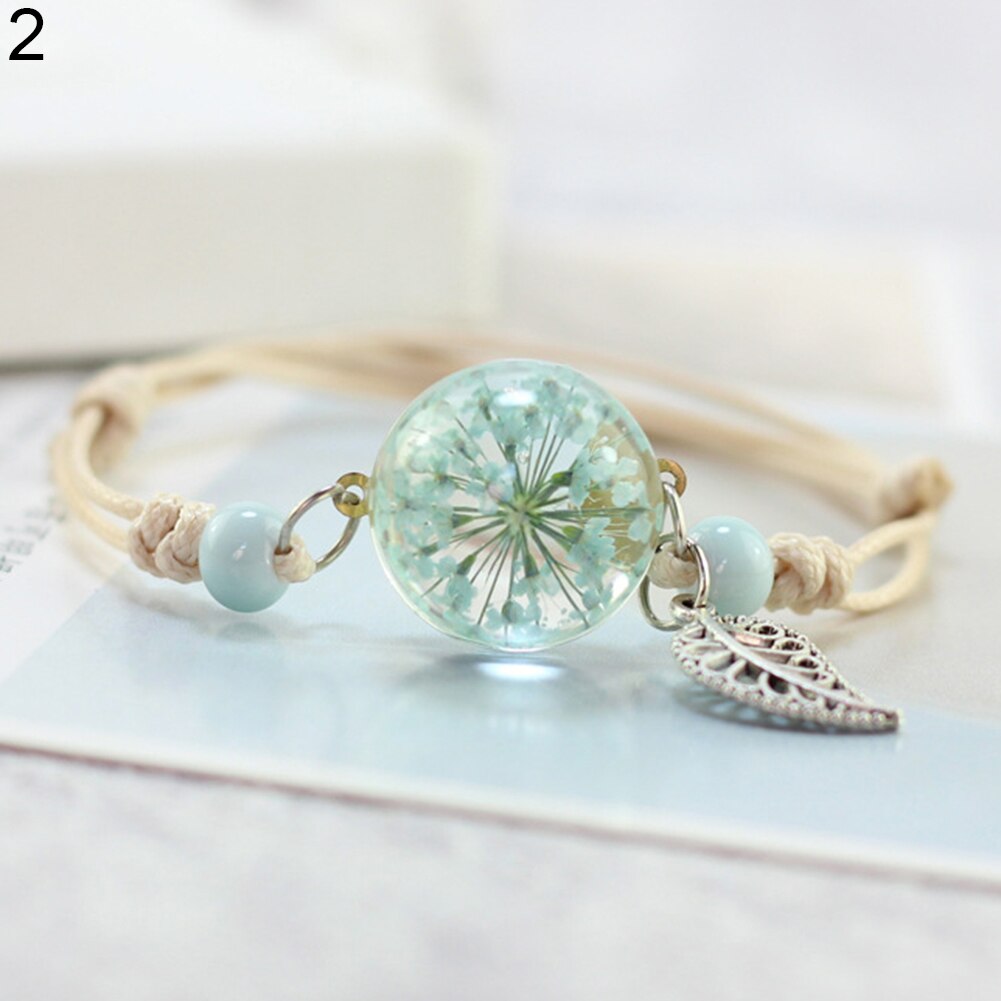 Z - Real Flower Glass Resin bead Preserved Dry Flowers Adjustable Bracelet Boho Friendship Gifts