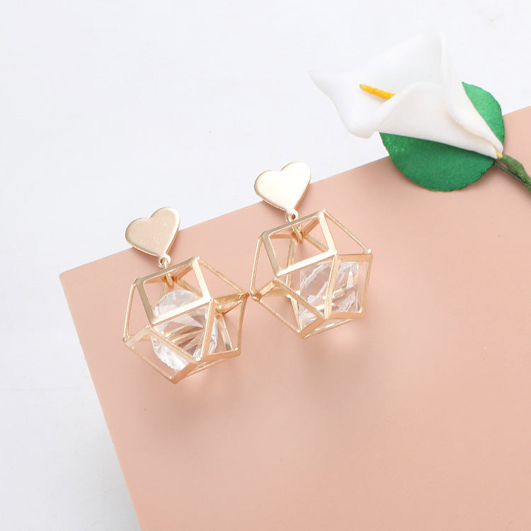 D - Gold Prism Crystal Earrings Acrylic Rhinestones French Elegant Drop Earrings Jewelry