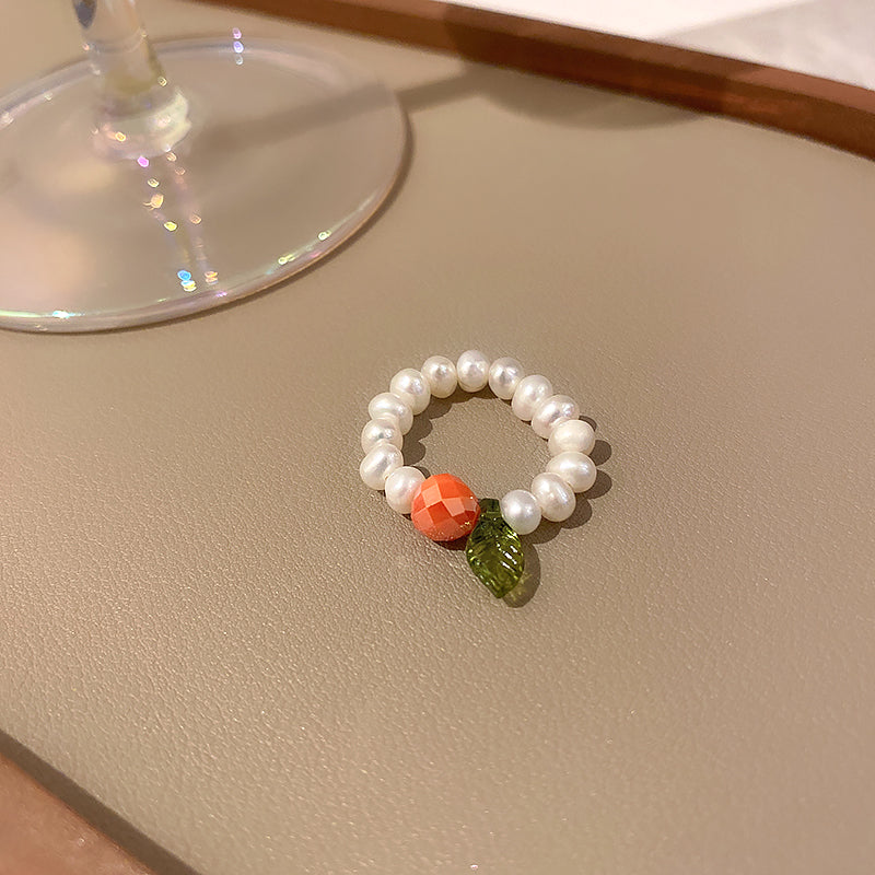 Crystal Pearl Flower Fruit Ring Women