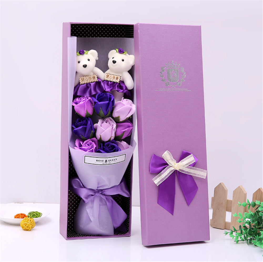 Eternal Rose Teddy Bear bouquet Plush doll flower gift box pink purple blue