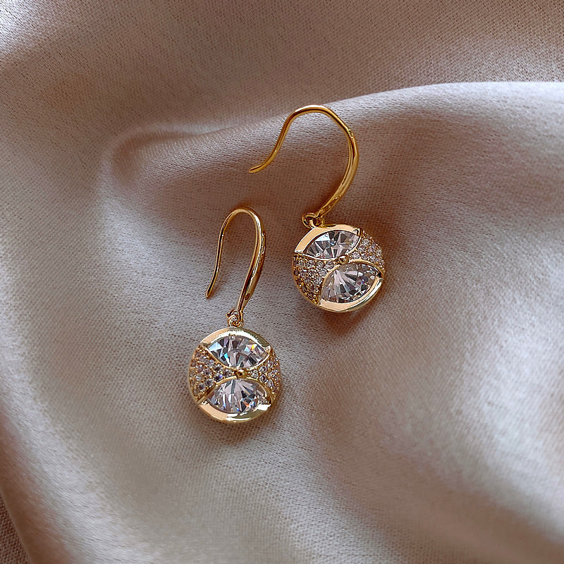 A - Circle Drop Diamond Cubic Zirconia Gold Alloy Dainty Earring Gift