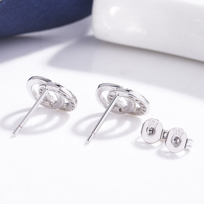 E - Silver Interlocking Circles Diamond Cubic Zirconia Earrings 925 Sterling Silver Dainty Earring Jewellery Gift