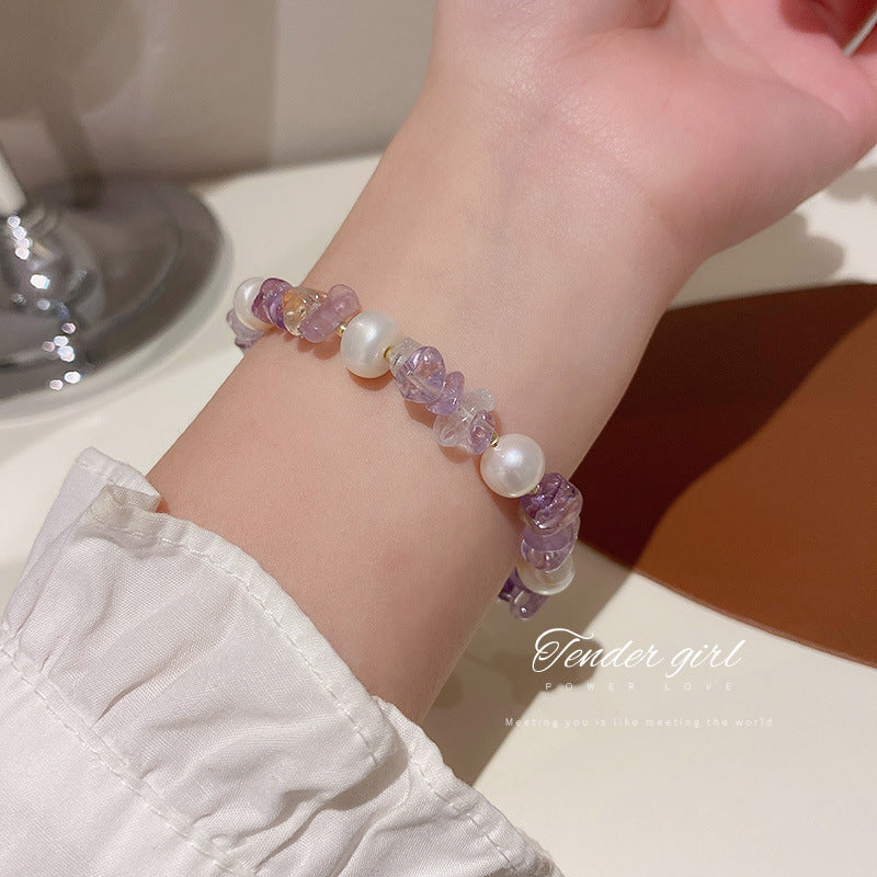 L - Fashion Trendy Irregular Crystal Bead Purple Bracelet