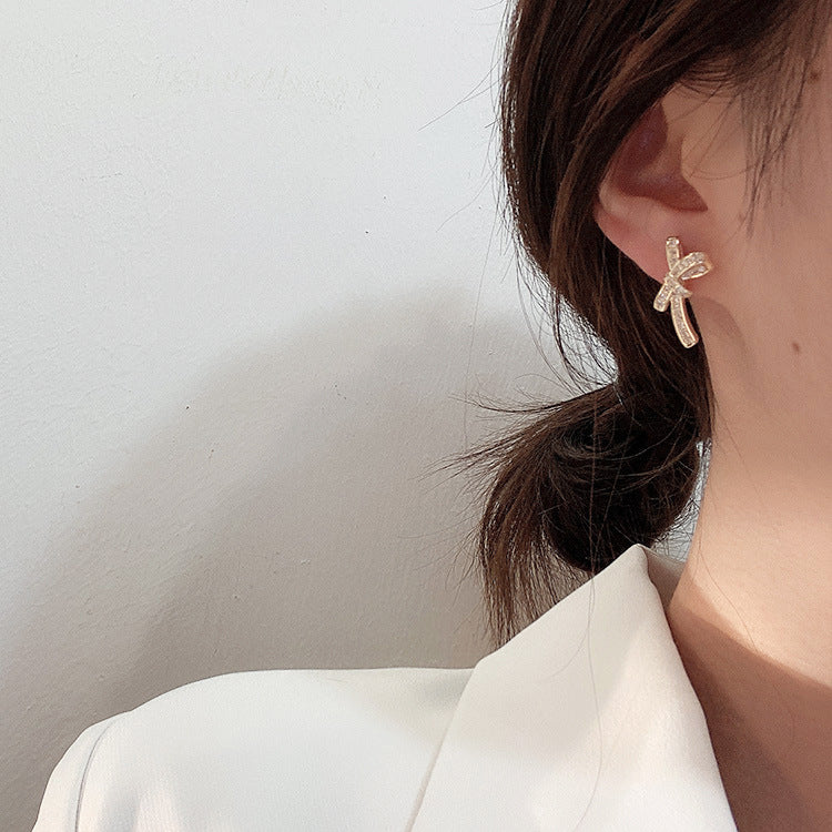K - Crystal Bow Knot Rhinstone Earrings 925 Sterling Silver Post Gold Dainty Earring Jewellery Gift