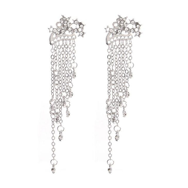 K - Cascading Stars Crystal Rhinestone Alloy Earrings Gift Women Birthday Elegant Modern Fashion