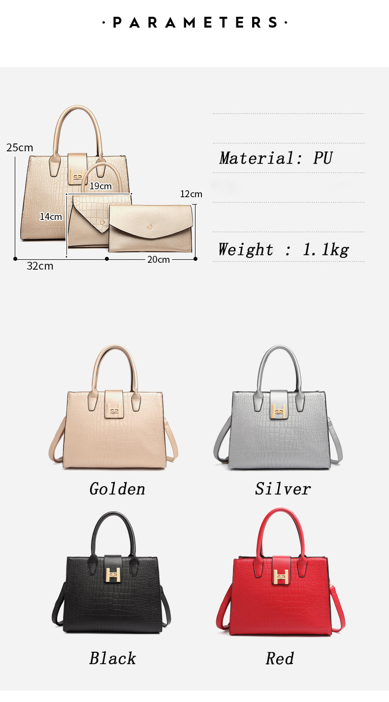 Crocodile Pattern PU Leather Women Handbags 3 in 1 Casual Tote Bag With Purse