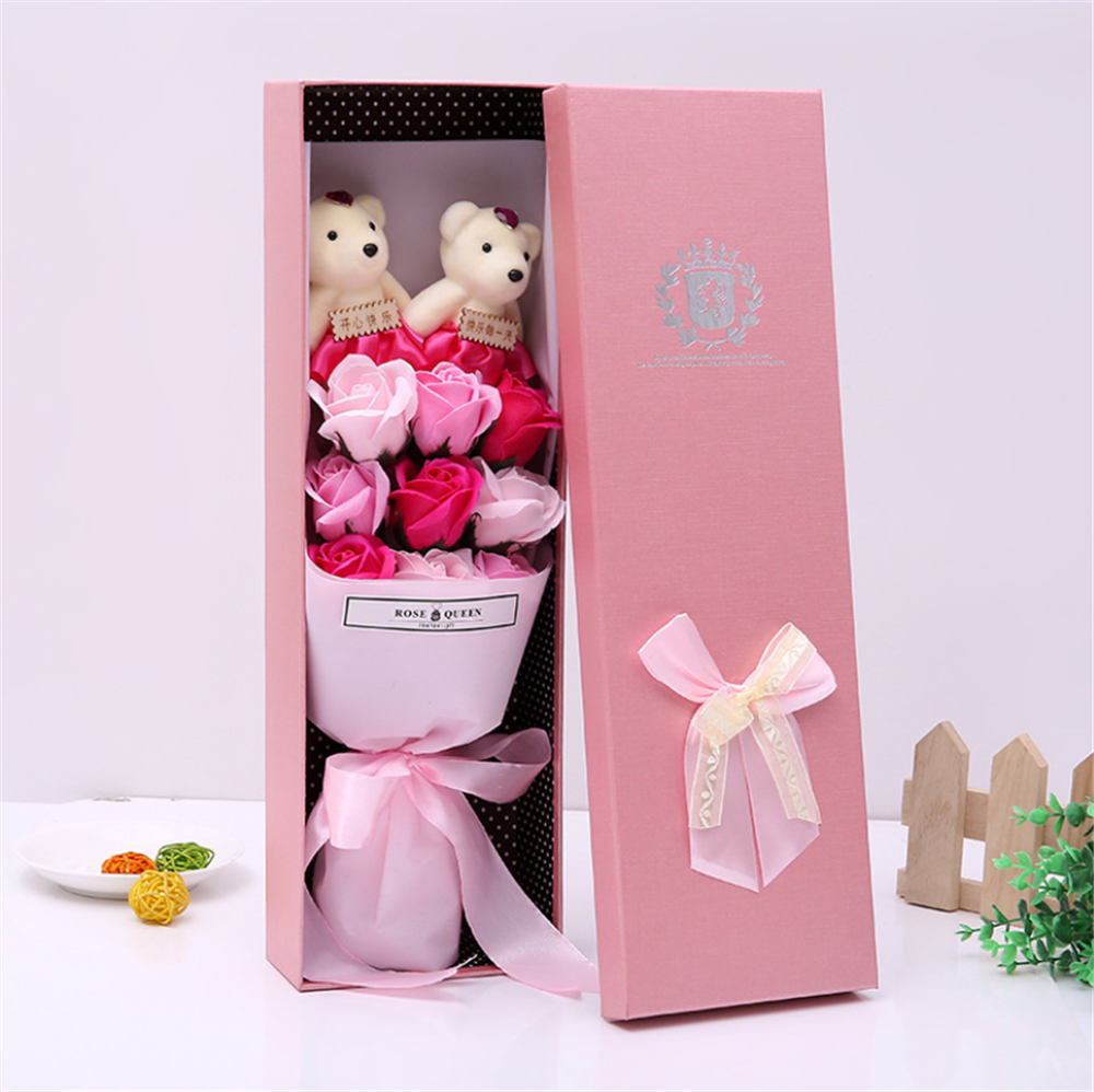 Eternal Rose Teddy Bear bouquet Plush doll flower gift box pink purple blue