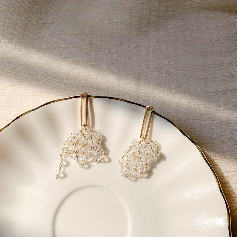 H - Gold Beaded Tassel 925 Sterling Silver Earrings Designer Crystal Drop Earrings Jewelry Gift Women