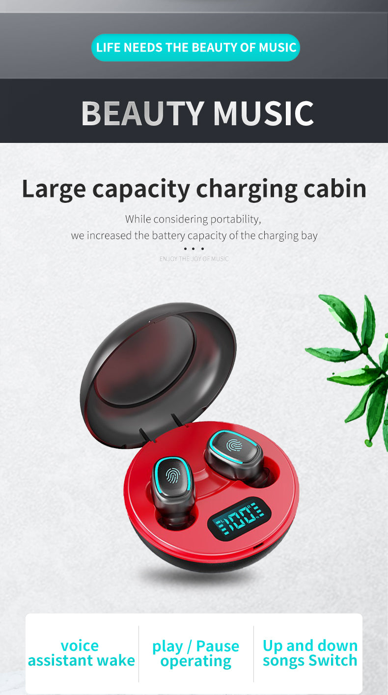 H - TWS Round Box Wireless Bluetooth Earphones Earbuds With Charging Box With Microphone