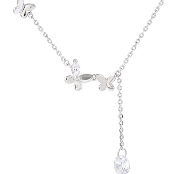 O - Butterfly Crystal 925 Sterling Silver Choker Necklace Pendant Gift Birthday Wedding Jewelry