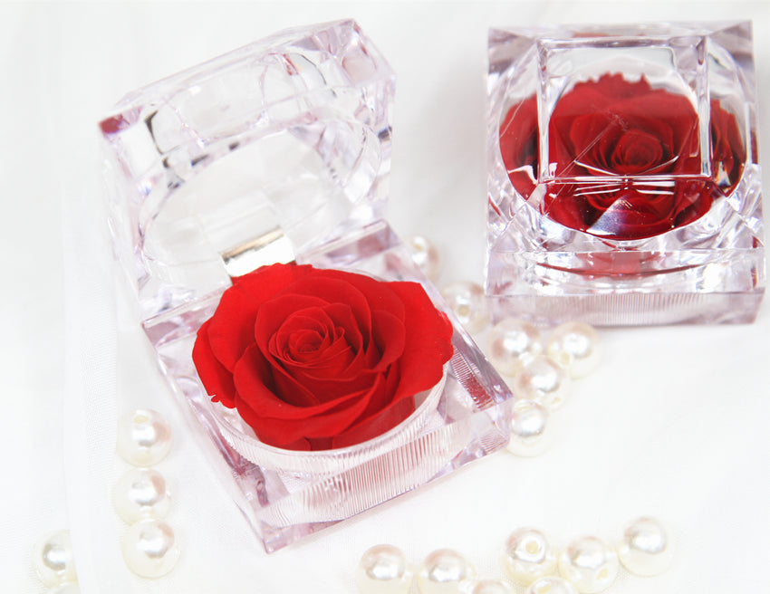 N - Real Rose Crystal Ring Box Preserved Flower Gift