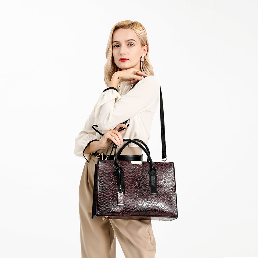 Snake Pattern PU Leather Casual Tote Ladies Fashion Document Hand bags